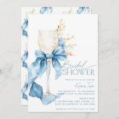 Invitation Elégante Fête des mariées Champagne Blue Hydrangea (Devant / Derrière)