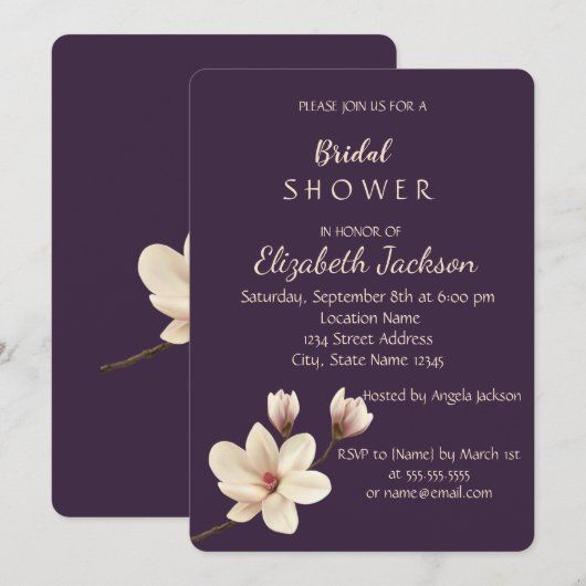 Invitation Élégante Fête des mariées Chic Magnolia (Devant / Derrière)