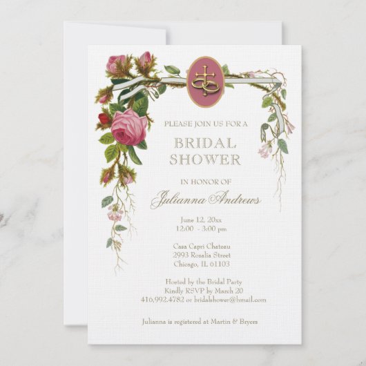 Invitation Elégante Fête des mariées Christian Roses Invitati (Devant)