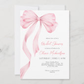 Invitation Élégante Fête des mariées coquette à ruban rose (Devant)