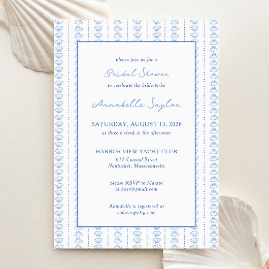 Invitation Elégante Fête des mariées côtière de Coquillages B
