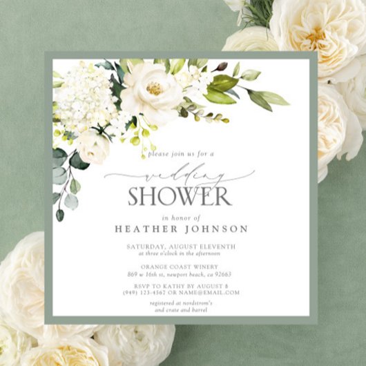 Invitation Elégante Fête des mariées couleur vert gris blanc