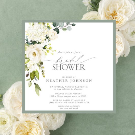 Invitation Elégante Fête des mariées couleur vert gris blanc