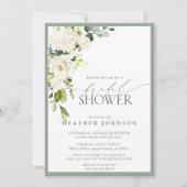 Invitation Elégante Fête des mariées couleur vert gris blanc (Devant)