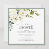 Invitation Elégante Fête des mariées couleur vert gris blanc (Devant)