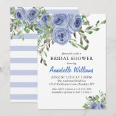 Invitation Elégante Fête des mariées d'aquarelle bleu marine (Devant / Derrière)