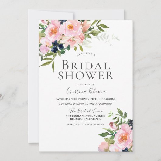 Invitation Elégante Fête des mariées d'aquarelle de couleur b (Devant)