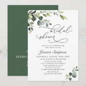 Invitation Elégante Fête des mariées d'aquarelle Eucalyptus (Devant / Derrière)