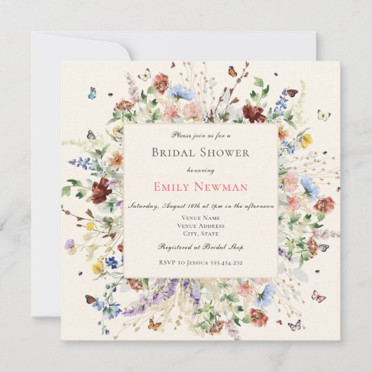 Invitation Elégante Fête des mariées d'aquarelle florale Boho (Devant)
