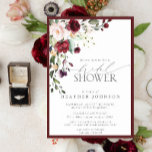 Invitation Elégante Fête des mariées d'aquarelle florale bord<br><div class="desc">Une invitation à la douche nuptiale moderne et élégante, avec un bouquet de fleurs bordeaux et rose pâle et une végétation botanique, bordée d'un riche rouge bordeaux. Personnalisez vos détails de douche nuptiale en noir doux, accentué par une belle calligraphie moderne lettrée à la main. Copyright Invitations élégants, tous droits...</div>