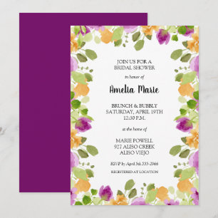 Invitation Elégante Fête des mariées d'aquarelle florale viol