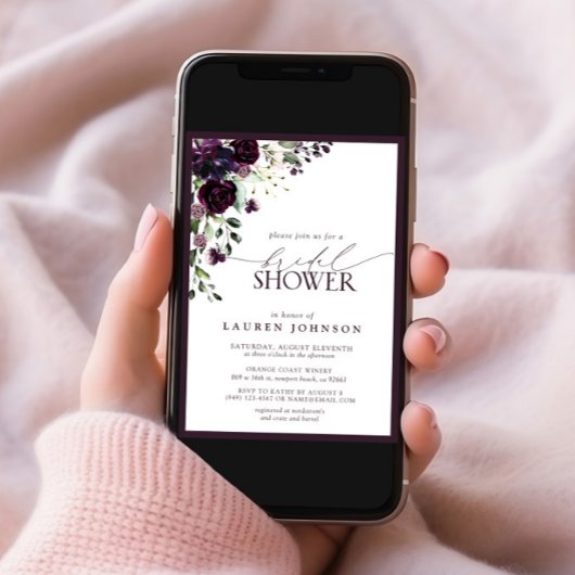 Invitation Elégante Fête des mariées d'aquarelle pourpre prun