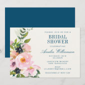 Invitation Elégante Fête des mariées d'aquarelle rose bleu (Devant / Derrière)