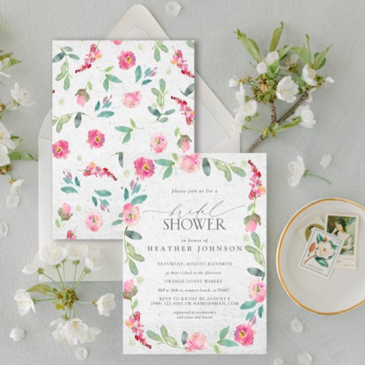 Invitation Elégante Fête des mariées d'aquarelle rose chaud f