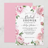 Invitation Elégante Fête des mariées d'aquarelle rose pâle (Devant / Derrière)