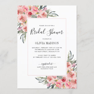 Invitation Elégante Fête des mariées d'aquarelle rose pâle