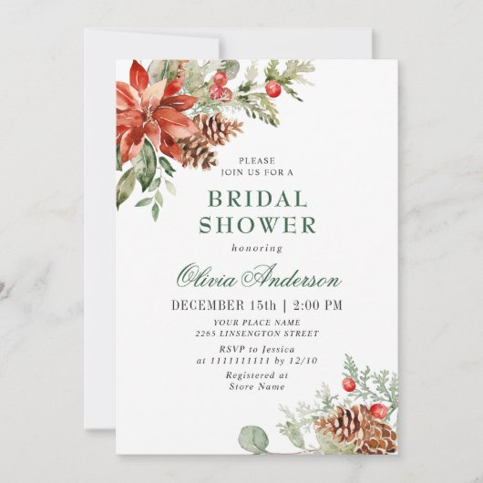 Invitation Elégante FÊTE DES MARIÉES d'aquarelle rouge Poinse (Devant)