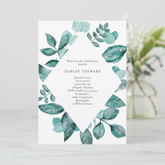 Invitation Elégante Fête des mariées d'aquarelle Turquoise ve (Debout devant)