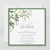 Invitation Elégante Fête des mariées d'aquarelle vert olive (Devant)