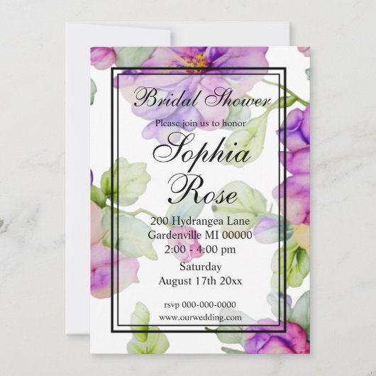 Invitation Elégante Fête des mariées d'aquarelle violette (Devant)