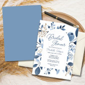 Invitation Elégante Fête des mariées de Boho Floral bleu Dust