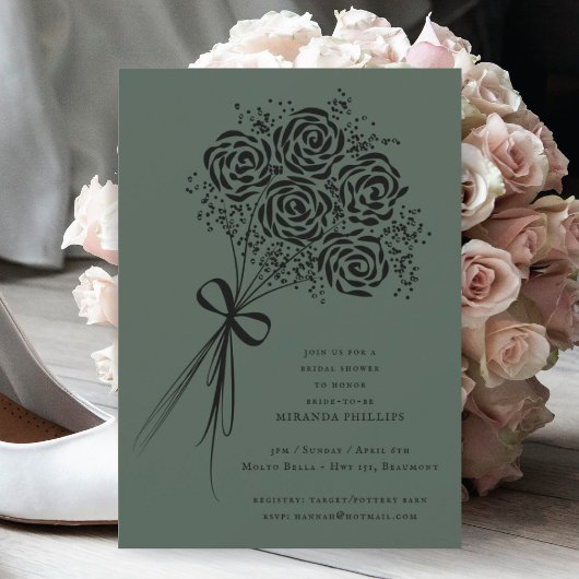 Invitation Elégante Fête des mariées de bouquet de Rose Noire