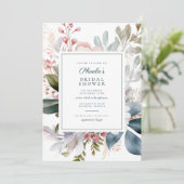 Invitation Elégante Fête des mariées de bouquet Turquoise ros (Debout devant)