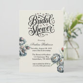 Invitation Elégante Fête des mariées de bouquet vert et gris (Debout devant)