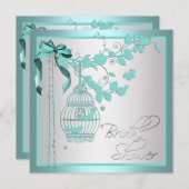 Invitation Elégante Fête des mariées de cage à oiseaux bleu T (Devant / Derrière)