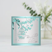 Invitation Elégante Fête des mariées de cage à oiseaux bleu T (Debout devant)