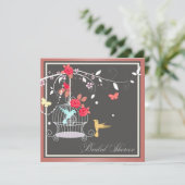 Invitation Elégante Fête des mariées de cage à oiseaux corail (Debout devant)