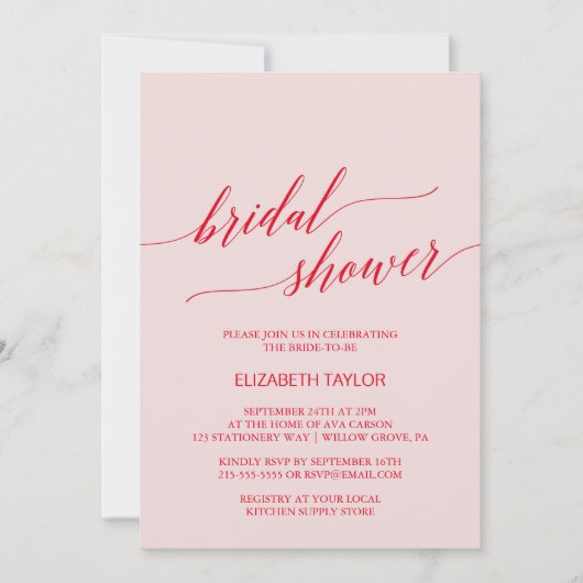 Invitation Élégante Fête des mariées de calligraphie rouge ro (Devant)