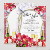 Invitation Élégante Fête des mariées de carreaux floraux (Devant / Derrière)
