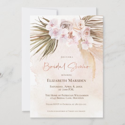 Invitation Elégante Fête des mariées de Champagne de Pampas G (Devant)