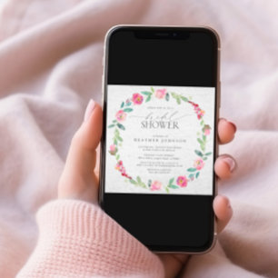 Invitation Élégante Fête des mariées de couronne florale rose