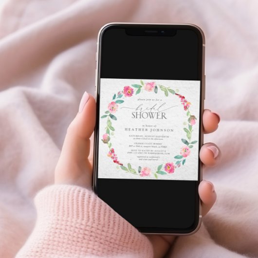 Invitation Élégante Fête des mariées de couronne florale rose