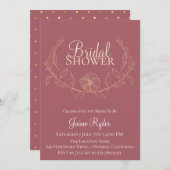 Invitation Elégante Fête des mariées de couronne or florale (Devant / Derrière)