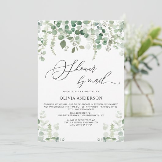 Invitation Élégante Fête des mariées de feuillage Eucalyptus (Debout devant)