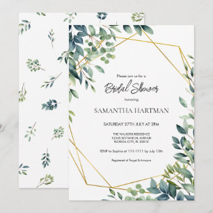 Invitation Elégante Fête des mariées de feuillage fleuri en a