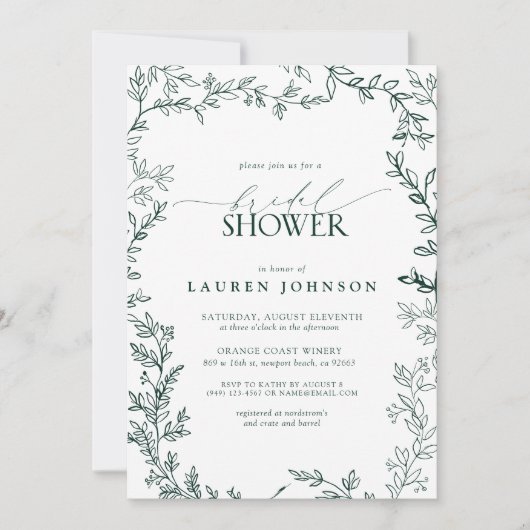 Invitation Élégante Fête des mariées de feuille verte Emeraud (Devant)