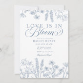 Invitation Élégante Fête des mariées de Fleur sauvage bleu pé (Devant)