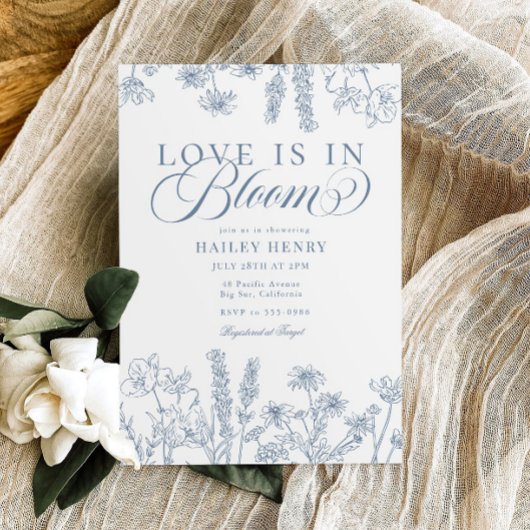 Invitation Élégante Fête des mariées de Fleur sauvage bleu pé