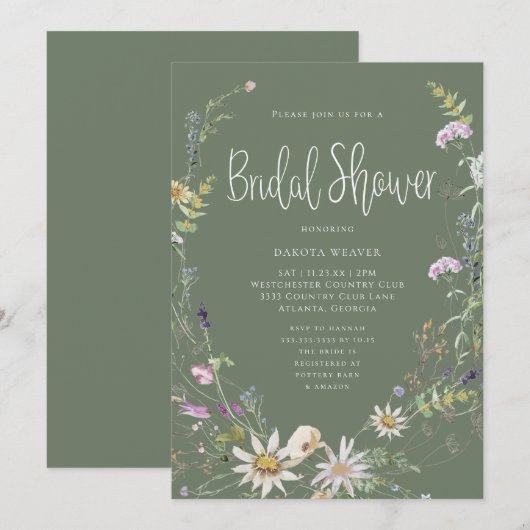 Invitation Élégante Fête des mariées de Fleur sauvage Sage Gr (Devant / Derrière)