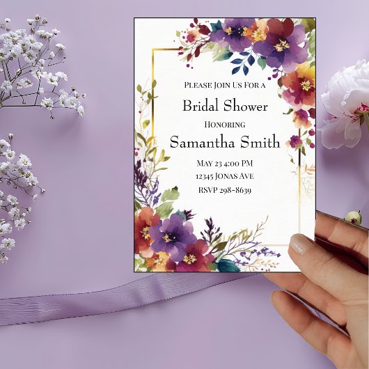 Invitation Elégante Fête des mariées de fleurs d'aquarelle
