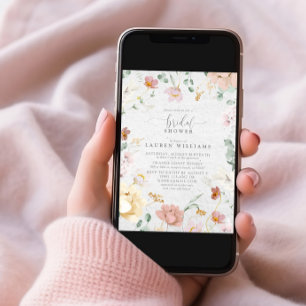 Invitation Elégante Fête des mariées de fleurs de jardin rose