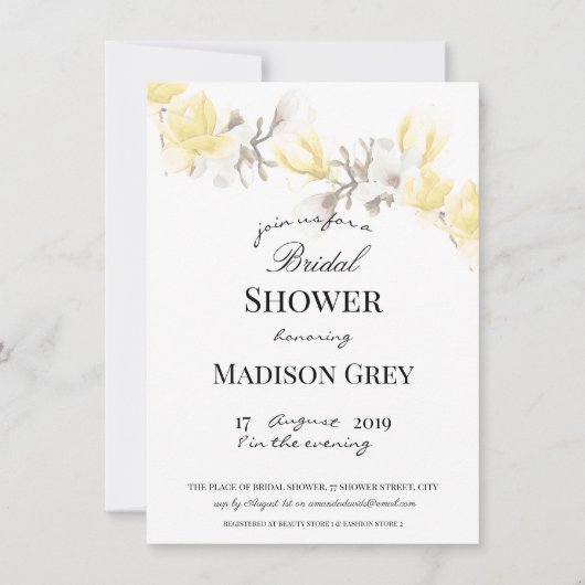 Invitation Élégante Fête des mariées de fleurs de Magnolia (Devant)