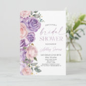 Invitation Élégante Fête des mariées de fleurs florales viole (Debout devant)
