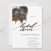 Invitation Elégante Fête des mariées de Fleurs Noires (Devant)