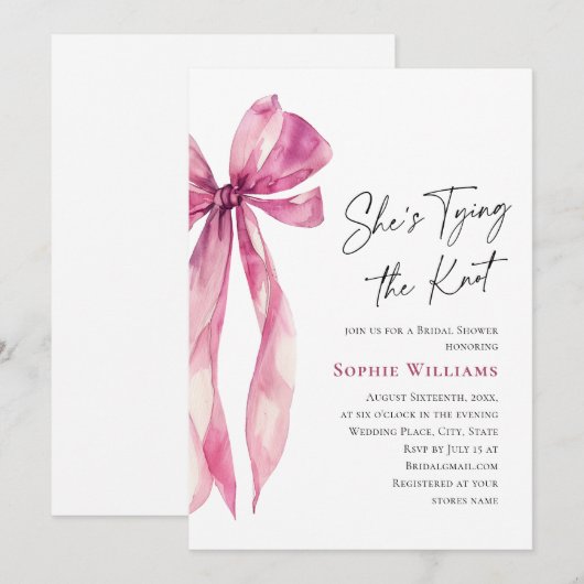 Invitation Élégante Fête des mariées de fond rose-blanc (Devant / Derrière)