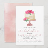 Invitation Élégante Fête des mariées de gâteau rose floral (Devant / Derrière)
